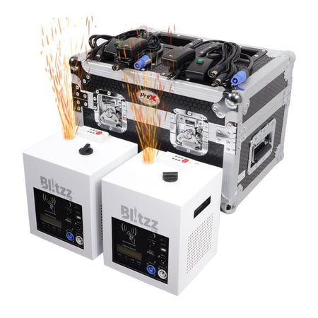 ProX BlitzzFX Set of two Cold Spark Machines with White Covers and Case