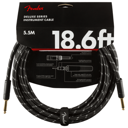 Fender Deluxe Series Instrument Cable, Straight/Straight, 18.6', Black Tweed