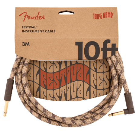 Fender Festival Instrument Cable, Straight/Angle, 10', Pure Hemp, Brown Stripe