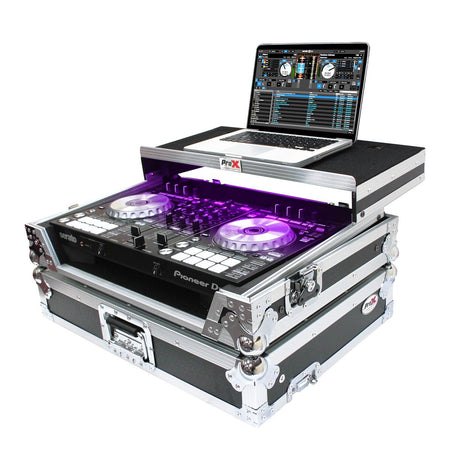 ProX Flight Case for Pioneer DDJ-SR2 and Hercules DJControl Inpulse 500 Controllers with Laptop Shelf and LED Kit