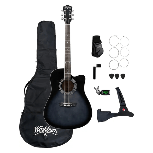 Washburn WA90CE Acoustic-Electric Dreadnought Guitar Pack - Transparent Black Burst