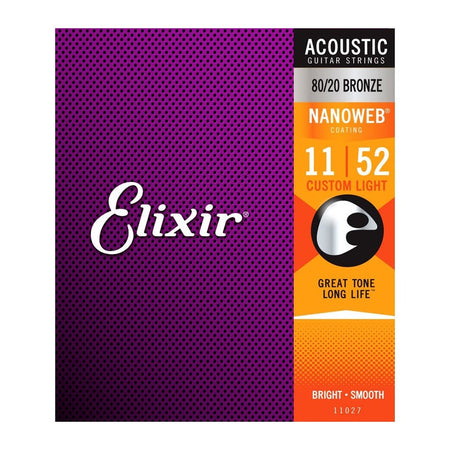 Elixir Strings Nanoweb 80/20 Bronze Custom Light .011 - .052 Gauge Acoustic Guitar Strings