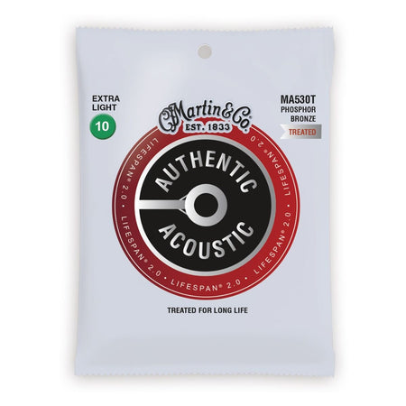 Martin & Co Authentic Acoustic Lifespan 2.0 Treated 92/8 Phosphor Bronze Guitar Strings - .010-.047 Extra Light