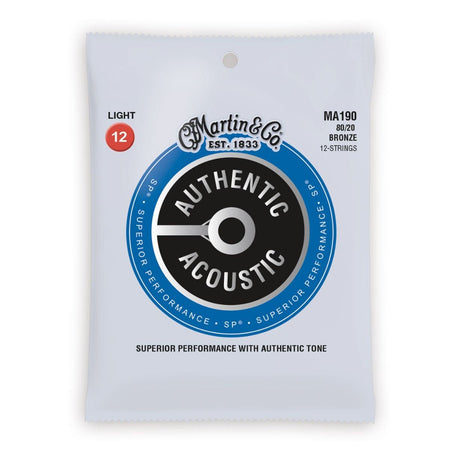 Martin MA190 SP 80/20 Bronze Authentic Acoustic Guitar Strings 12-String Light 12-54