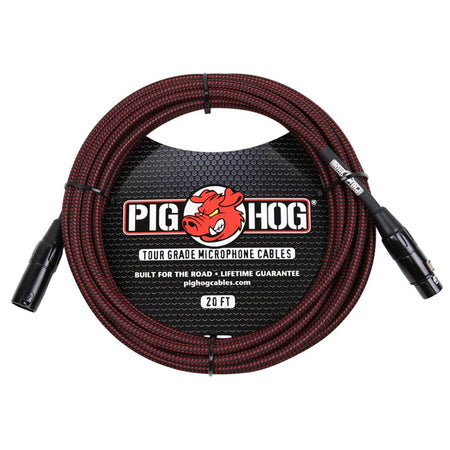 Pig Hog 20ft XLR High Performance Microphone Cable Black & Red Woven
