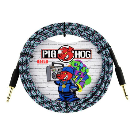 PIG HOG "BLUE GRAFFITI" INSTRUMENT CABLE, 10FT STRAIGHT
