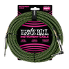 Ernie Ball Braided Right Angled Instrument Cable, 25ft - Black/Green