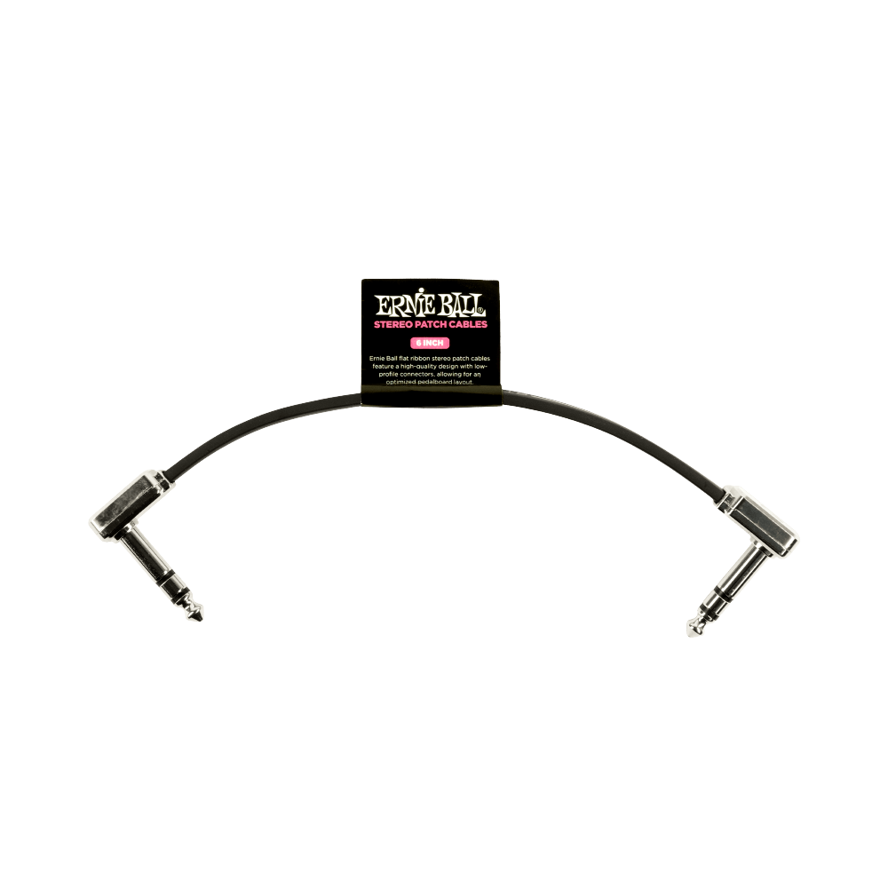 Ernie Ball Flat Ribbon Stereo Right Angle to Right Angle Patch Cable - 6-inch, Black