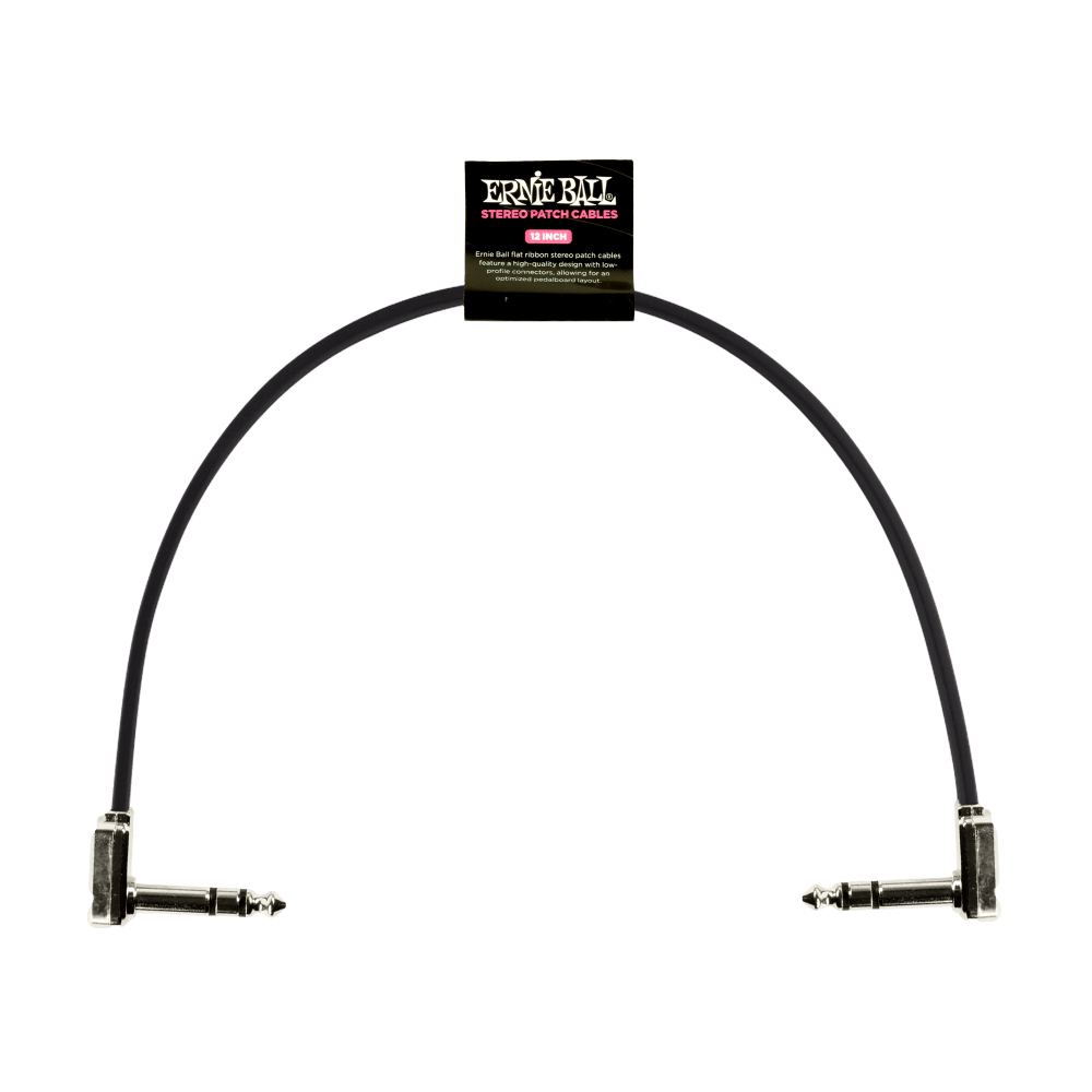 Ernie Ball Flat Ribbon Stereo Right Angle to Right Angle Patch Cable - 12-inch, Black