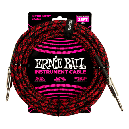 Ernie Ball Braided Straight Instrument Cable, 25ft - Red/Black