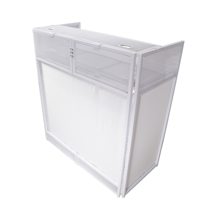 ProX XF-VISTA WH VISTA White DJ Booth Facade Table Station with White/Black Scrim Kit and Padded Travel Bag