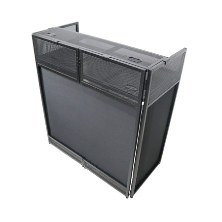 ProX XF-VISTA BL VISTA Black DJ Booth Facade Table Station with White/Black Scrim Kit and Padded Travel Bag
