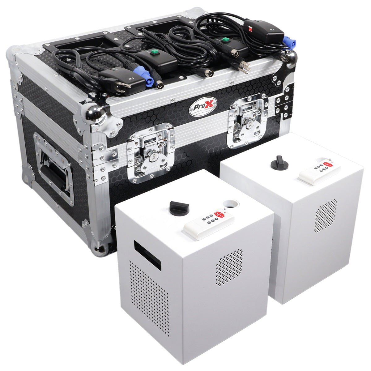 ProX BlitzzFX Set of two Cold Spark Machines with White Covers and Case
