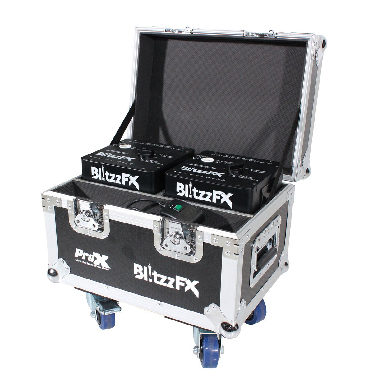 ProX BlitzzFX Set of two Cold Spark Machines with White Covers and Case