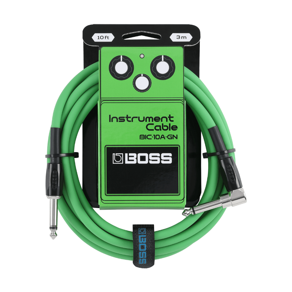 Boss Straight to Right Angle 10 foot Instrument Cable - Green