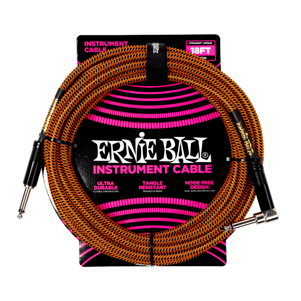 Ernie Ball Braided Right Angled Instrument Cable, 18ft - Pumpkin Pie