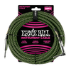 Ernie Ball Braided Right Angled Instrument Cable, 25ft - Black/Green