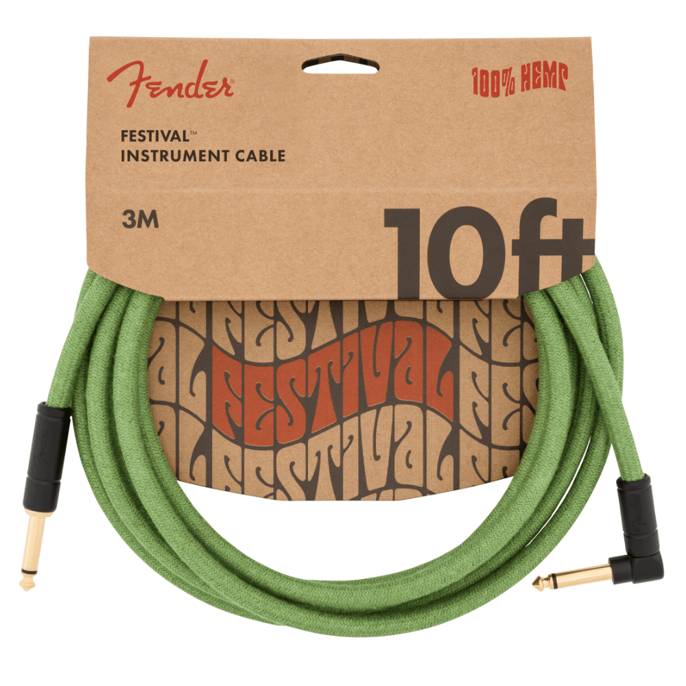 Fender Festival Hemp 10' Instrument Cable Right Angled Green