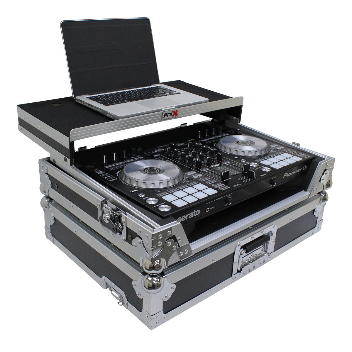 ProX Flight Case for Pioneer DDJ-SR2 and Hercules DJControl Inpulse 500 Controllers with Laptop Shelf and LED Kit