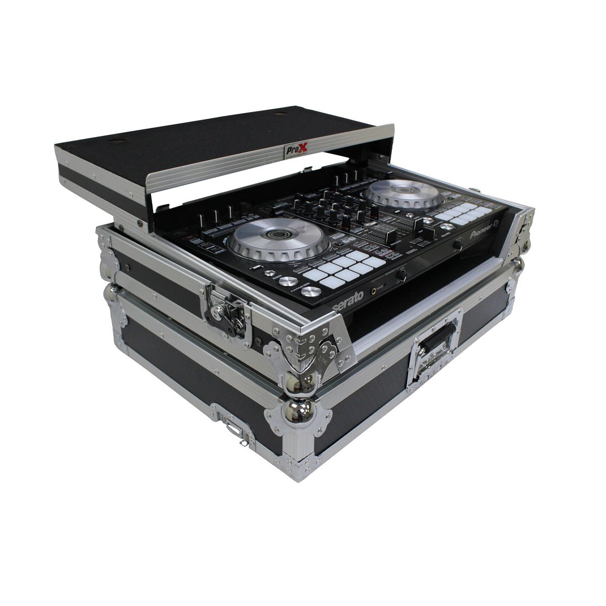 ProX Flight Case for Pioneer DDJ-SR2 and Hercules DJControl Inpulse 500 Controllers with Laptop Shelf and LED Kit