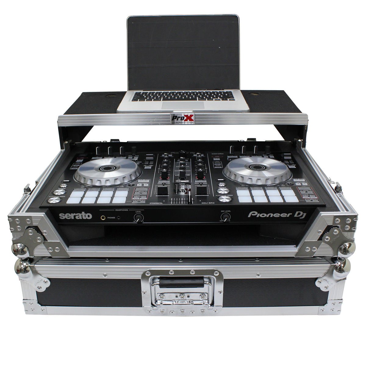 ProX Flight Case for Pioneer DDJ-SR2 and Hercules DJControl Inpulse 500 Controllers with Laptop Shelf and LED Kit
