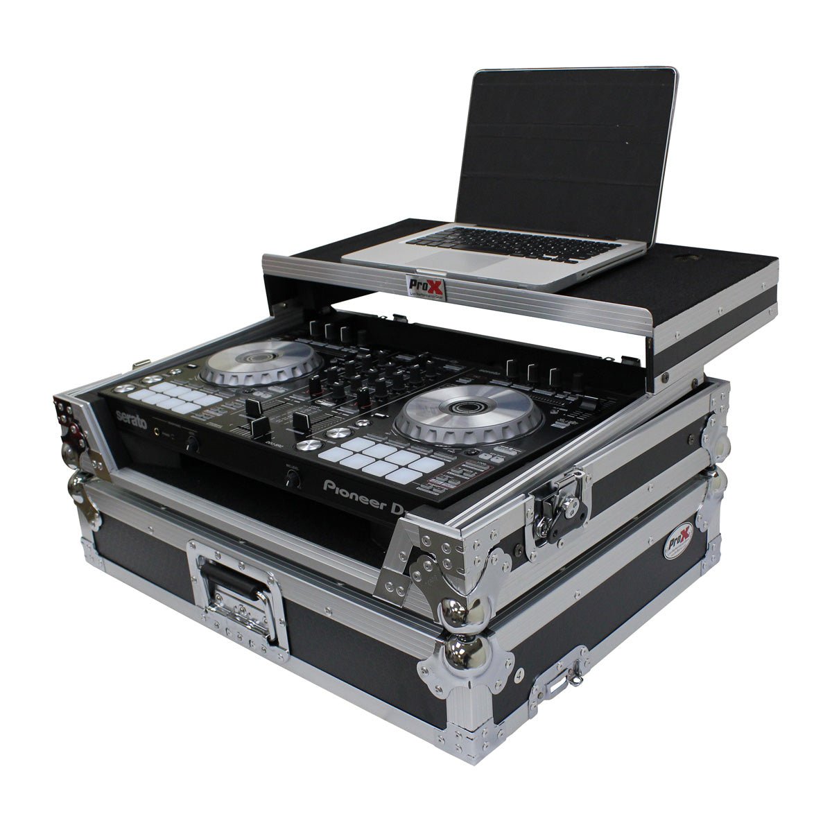 ProX Flight Case for Pioneer DDJ-SR2 and Hercules DJControl Inpulse 500 Controllers with Laptop Shelf and LED Kit