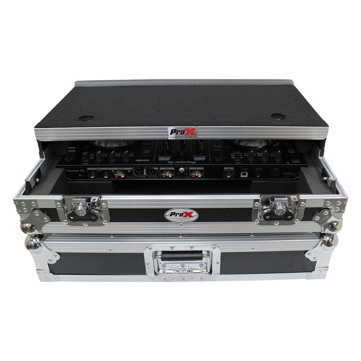 ProX Flight Case for Pioneer DDJ-SR2 and Hercules DJControl Inpulse 500 Controllers with Laptop Shelf and LED Kit