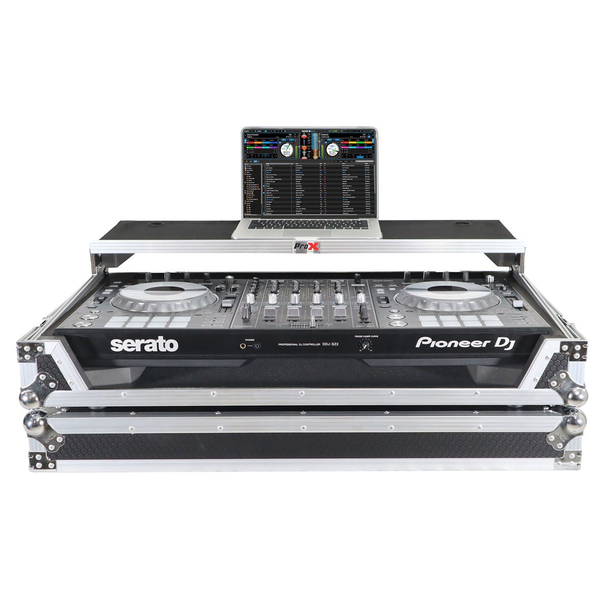 ProX Flight Case for Pioneer DDJ-SZ and DDJ-SZ2 Controllers with Laptop Shelf and Wheels (Silver on Black)