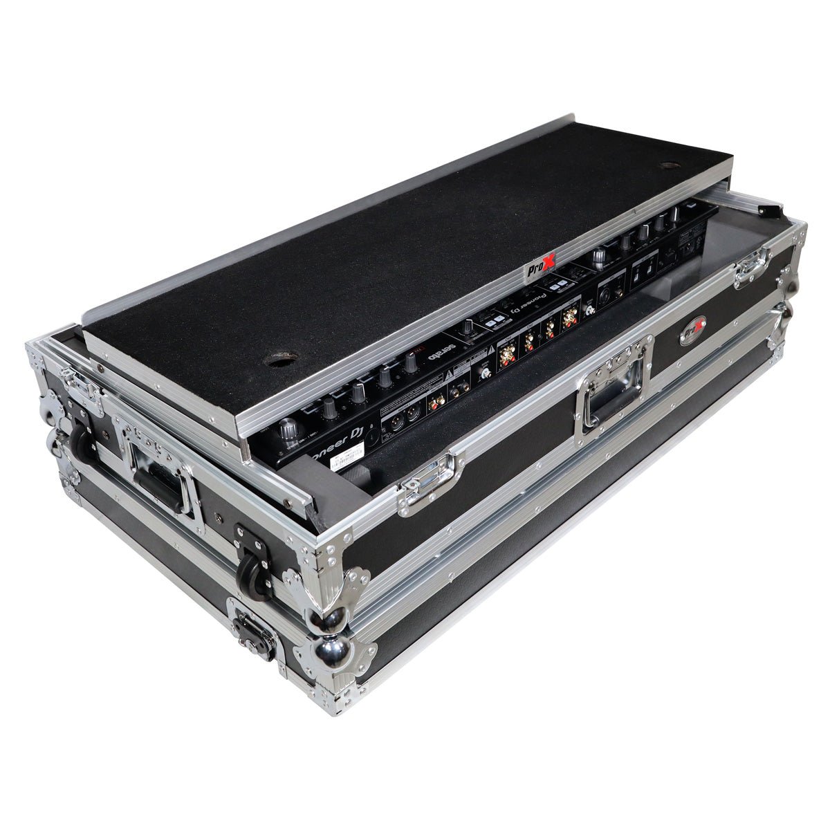 ProX Flight Case for Pioneer DDJ-SZ and DDJ-SZ2 Controllers with Laptop Shelf and Wheels (Silver on Black)