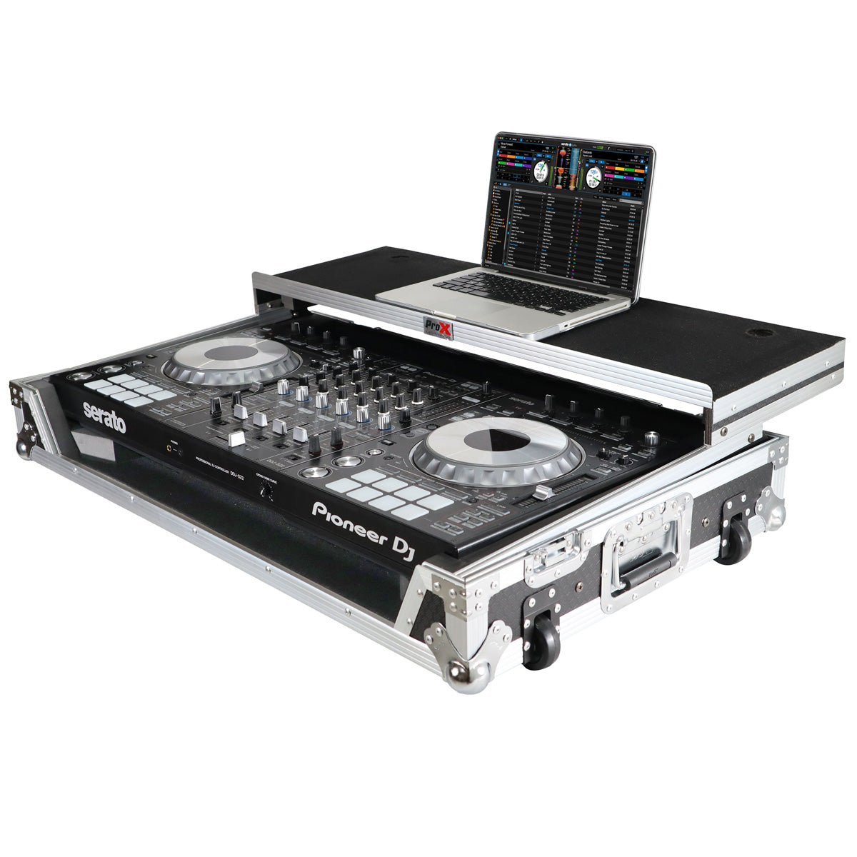 ProX Flight Case for Pioneer DDJ-SZ and DDJ-SZ2 Controllers with Laptop Shelf and Wheels (Silver on Black)