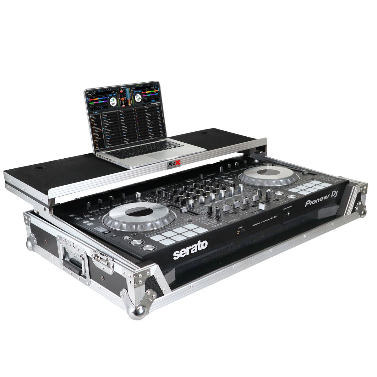 ProX Flight Case for Pioneer DDJ-SZ and DDJ-SZ2 Controllers with Laptop Shelf and Wheels (Silver on Black)