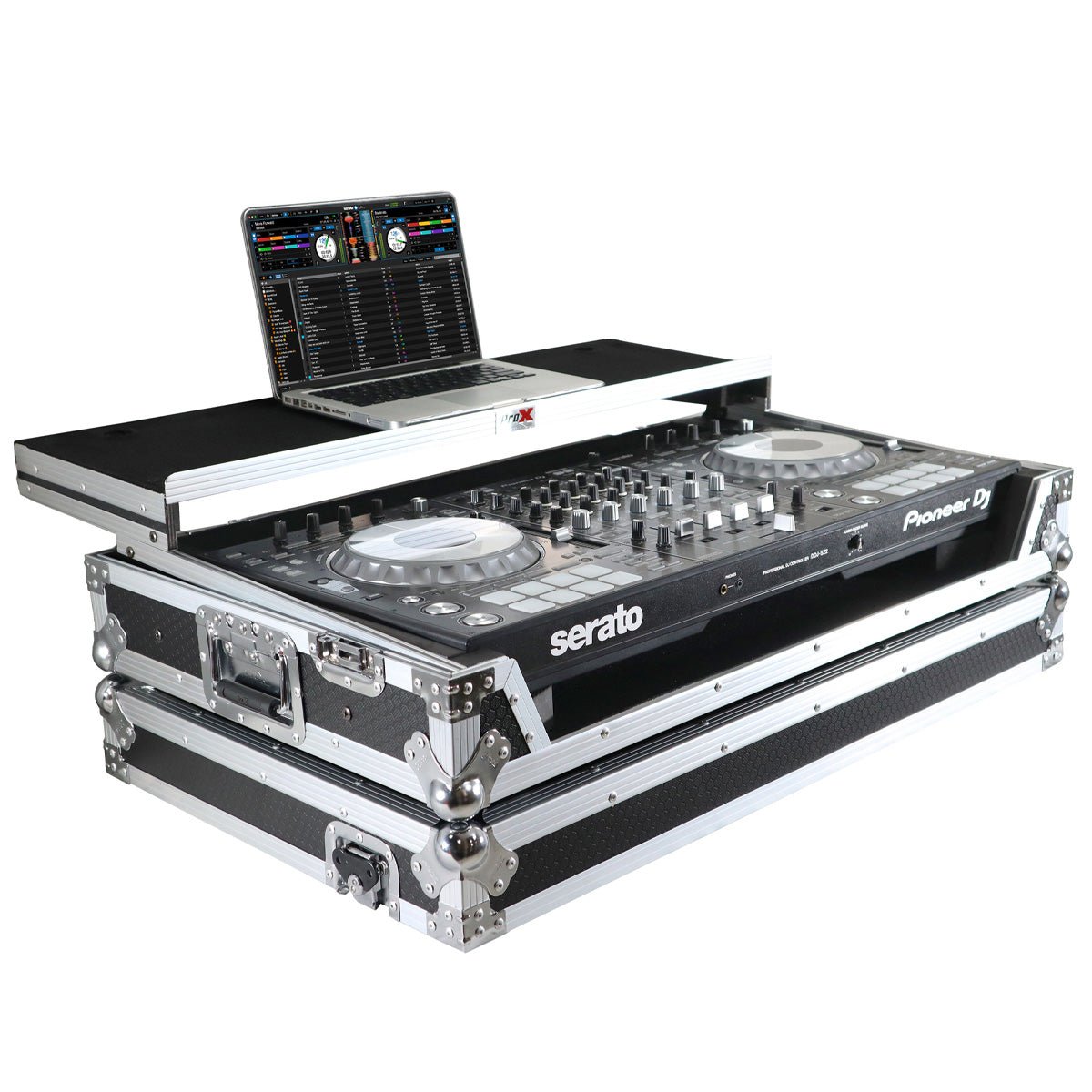 ProX Flight Case for Pioneer DDJ-SZ and DDJ-SZ2 Controllers with Laptop Shelf and Wheels (Silver on Black)
