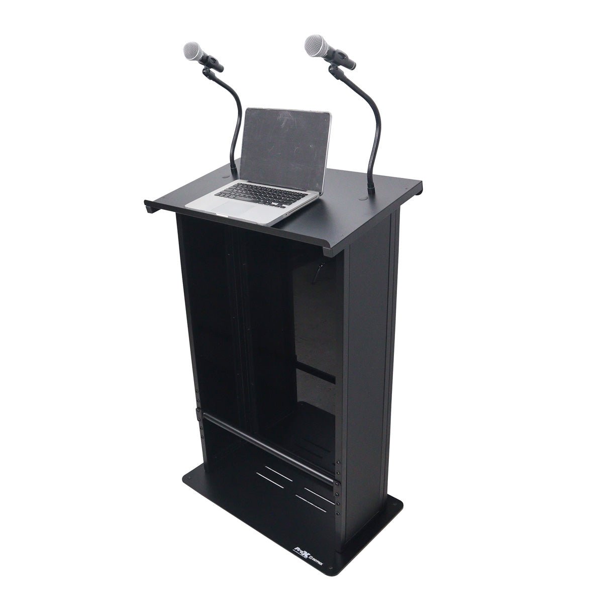 ProX X-MAESTRO-MEDIA-BL Maestro Multi-Media Lectern Podium for LED Flatscreen TVs up to 32" with 2 Gooseneck Mic Stands - Black Finish