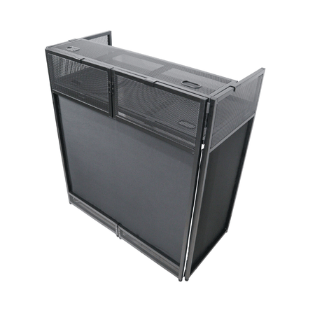 ProX XF-VISTA BL VISTA Black DJ Booth Facade Table Station with White/Black Scrim Kit and Padded Travel Bag