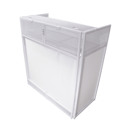 ProX XF-VISTA WH VISTA White DJ Booth Facade Table Station with White/Black Scrim Kit and Padded Travel Bag