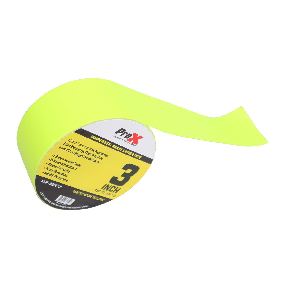 ProX XGF-360FLY 3" Commercial Grade Fluorescent Gaffer Tape 180FT 60YD - Yellow