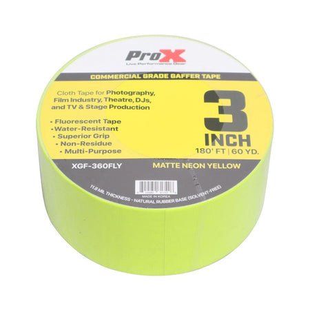 ProX XGF-360FLY 3" Commercial Grade Fluorescent Gaffer Tape 180FT 60YD - Yellow