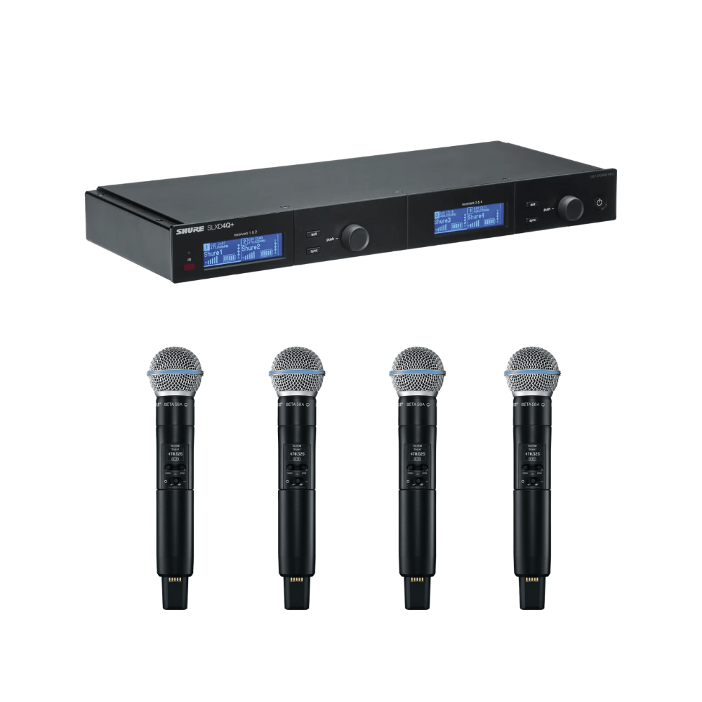 Shure SLXD4Q+ Quad-Channel Digital Wireless Receiver with (4) SLXD2/B58 Combo Set