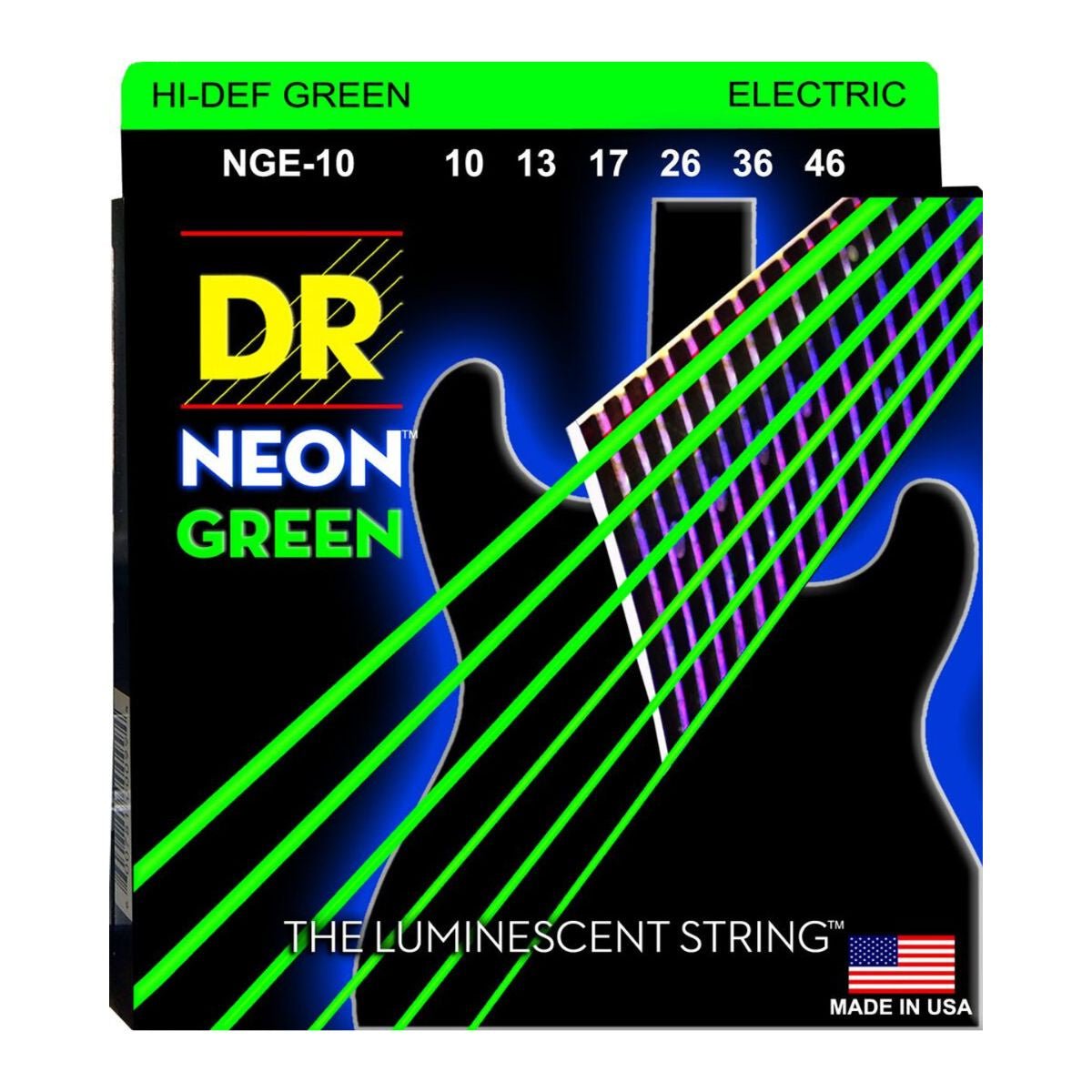 DR Hi-Def Neon Green K3 Coated Nickel Plated Electric Guitar Strings NGE-10 Medium 10-46