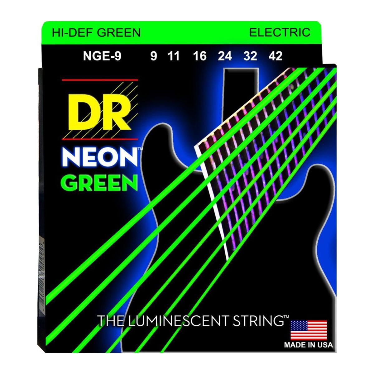 DR Hi-Def Neon Green K3 Coated Nickel Plated Electric Guitar Strings NGE-9 Lite 9-42