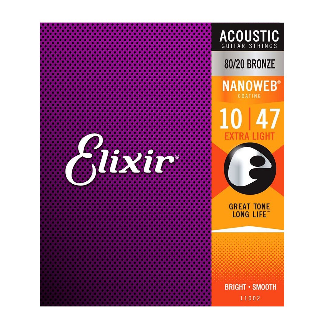 Elixir Strings Nanoweb 80/20 Bronze .010-.047 Gauge Acoustic Guitar Strings