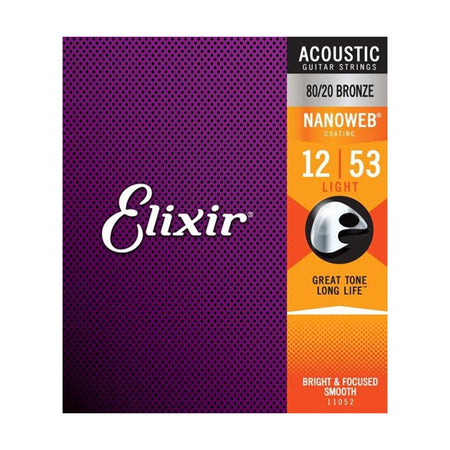 Elixir Strings Nanoweb 80/20 Bronze .012-.053 Gauge Acoustic Guitar Strings