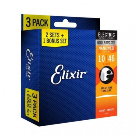 Elixir Strings Nanoweb Electric Guitar Strings .010-.046 Light 3-pack