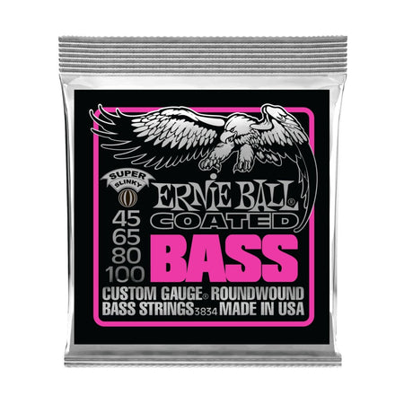 Ernie Ball 3834 Super Slinky Coated Electric Bass Guitar Strings - .045-.100