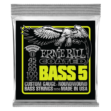 Ernie Ball 3836 Regular Slinky Coated Electric Bass Guitar Strings - .045-.130 5-string
