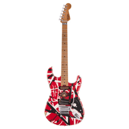 EVH Striped Series Frankenstein Frankie, Maple Fingerboard - Red with Black Stripes Relic
