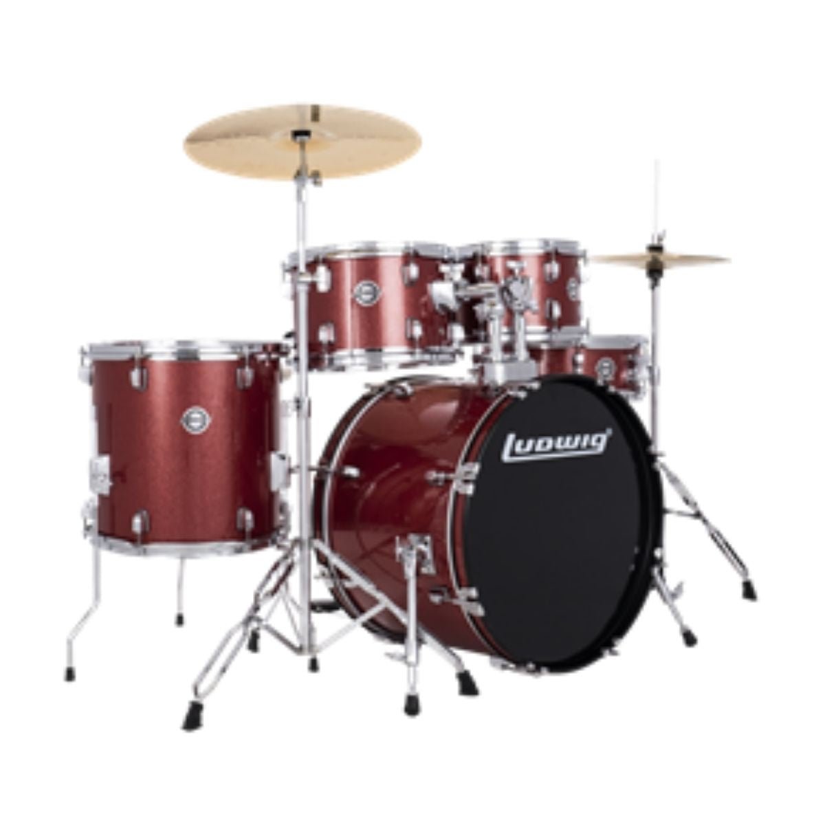 Ludwig Accent 5-piece Complete Drum Set with 20 inch Bass Drum and Wuhan Cymbals - Red Sparkle