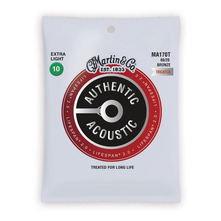 Martin & Co Authentic Acoustic Lifespan 2.0 Treated 80/20 Bronze Guitar Strings - .010-.047 Extra Light