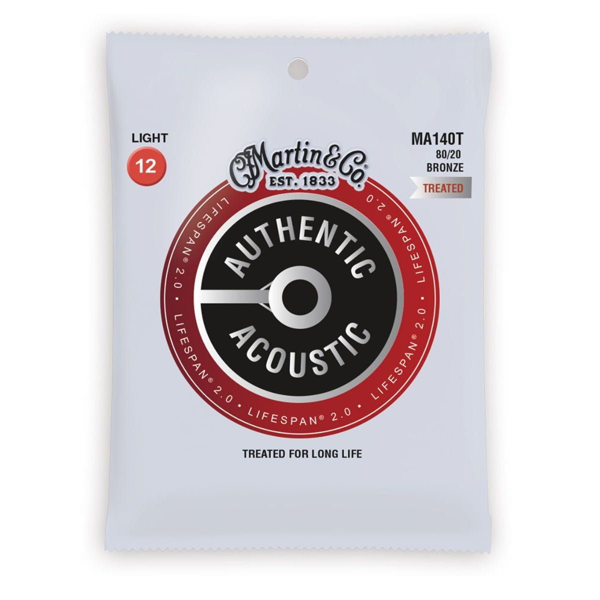 Martin & Co Authentic Acoustic Lifespan 2.0 Treated 80/20 Bronze Guitar Strings - .012-.054 Light