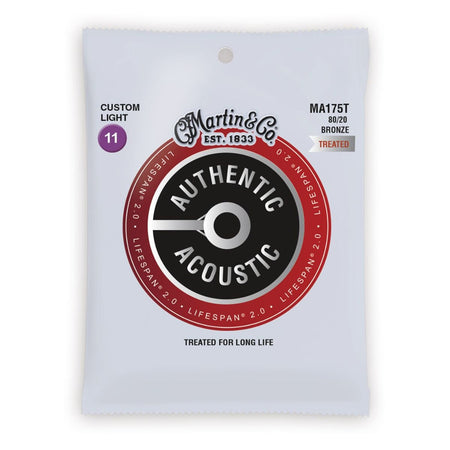 Martin & Co Authentic Acoustic Lifespan 2.0 Treated 92/8 Phosphor Bronze Guitar Strings - .011-.052 Custom Light